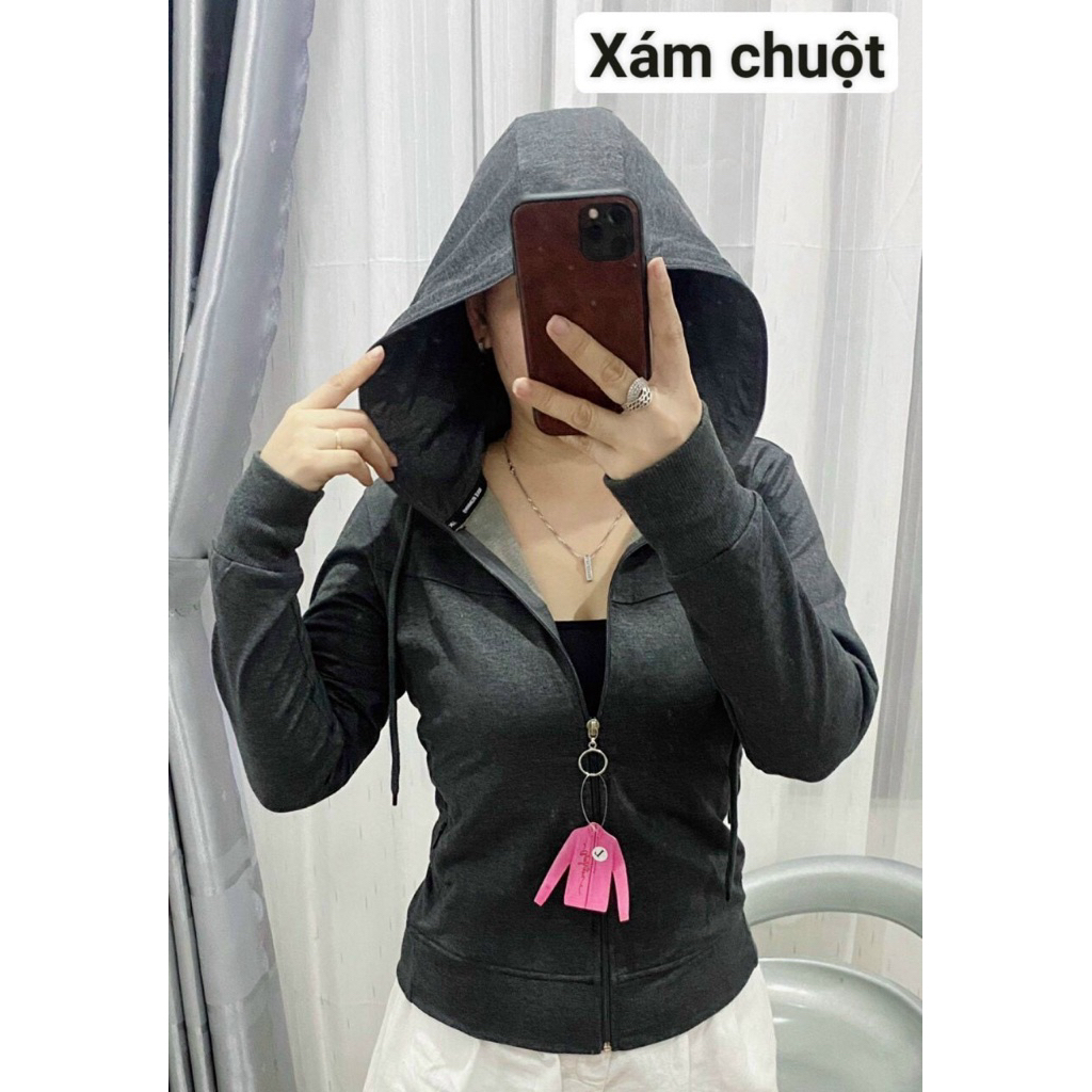 ( Bigsize) Áo khoác nữ vải cotton da cá trơn , 6 túi nón to, Form thường dễ mặc -Q16