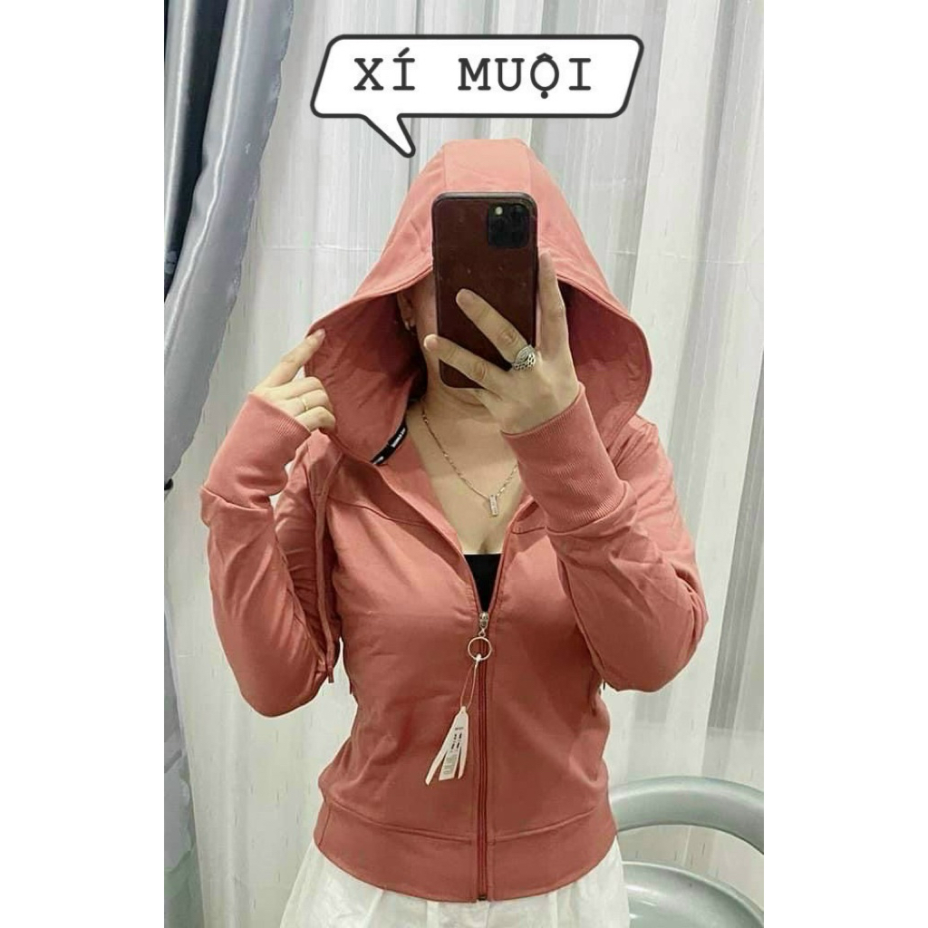 ( Bigsize) Áo khoác nữ vải cotton da cá trơn , 6 túi nón to, Form thường dễ mặc -Q16