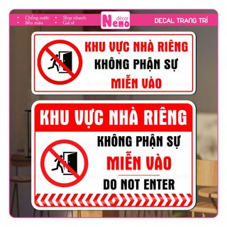 Decal Khu Vực Nhà Riêng Không Phận Sự Miễn Vào, Decal Nhắc Nhở Thông Báo Khu Vực Nội Bộ Cấm Vào Dán Tường, Kính.