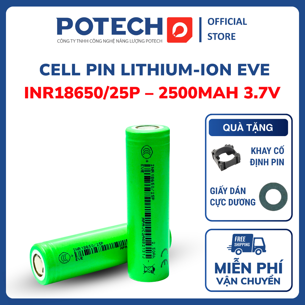 Pin Li-ion mới 18650- 3.6V- 2500mAh, pin Lithium dòng xả 12C công suất ...