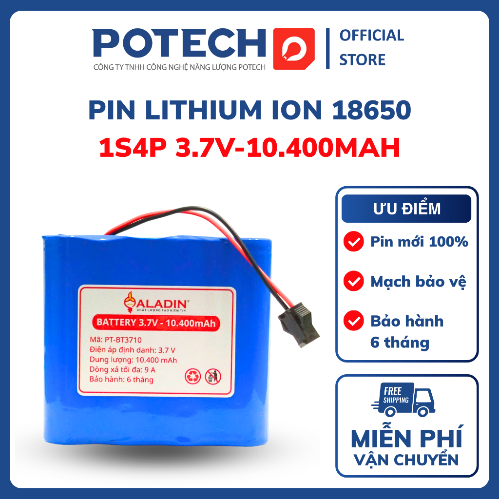 [HÀNG LOẠI A] Pin lithium-ion 18650 1S4P 3.7V-10.400mAh dòng xả 9A dùng ...