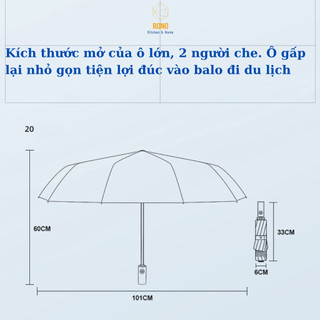 Ô Dù Che Mưa, Vải Dù 2 Lớp Màu, Chống Tia UV, Thấm Nước, Ô Gấp Gọn 24 Nan Đóng Mở Tự Động