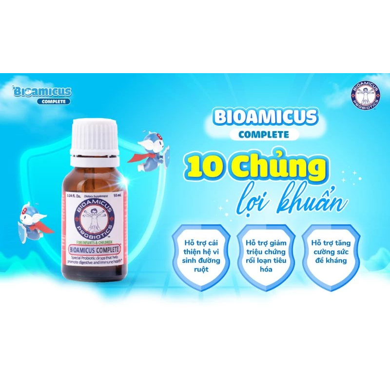 Bộ Đôi Cho Bé - BioAmicus Complete 10 Chủng lọ 10mL & BioAmicus Omega-3 DHA lọ 30mL + quà