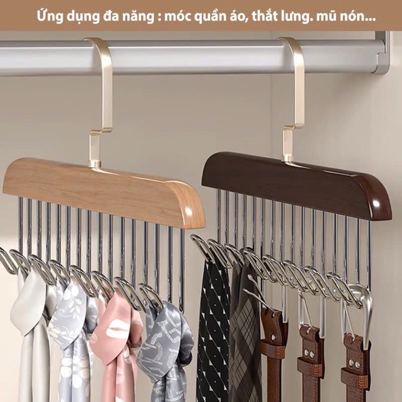Móc Phơi Đồ Tiết Kiệm Không Gian-Móc Treo Quần Áo Bằng Gỗ 8 Nhánh Inox - MÓC GỖ THIẾT KẾ XOAY TREO ĐỒ TIỆN DỤNG