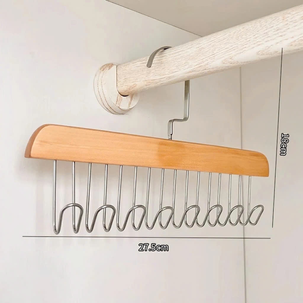 Móc Phơi Đồ Tiết Kiệm Không Gian-Móc Treo Quần Áo Bằng Gỗ 8 Nhánh Inox - MÓC GỖ THIẾT KẾ XOAY TREO ĐỒ TIỆN DỤNG