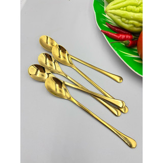 Set 5 Thìa Nhỏ Muỗng Capuchino Inox 304 Mạ Titan Vàng Thìa Miệng Bầu Cà phê Kem Chè Siêu  Xinh