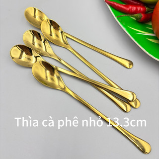Set 5 Thìa Nhỏ Muỗng Capuchino Inox 304 Mạ Titan Vàng Thìa Miệng Bầu Cà phê Kem Chè Siêu  Xinh