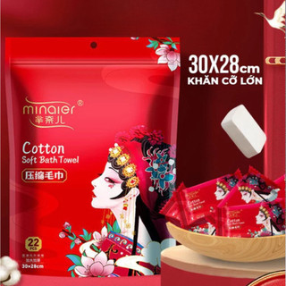 Khăn Giấy Nén Cao Cấp - Khăn Dày 2 Lớp 28x30cm - Mang Đi Du Lịch, Công Tác Tiện Lợi - Gói 22 Viên