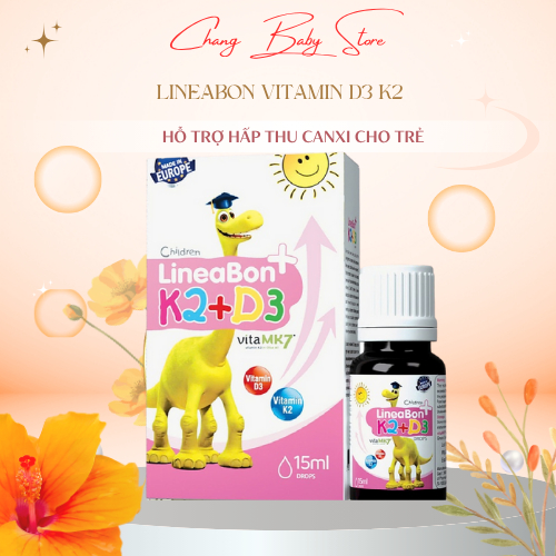 [Phiên bản tiết kiệm] LineaBon K2+D3 - Vitamin D3, K2 hỗ trợ hấp thu canxi cho bé chai 15ml + quà