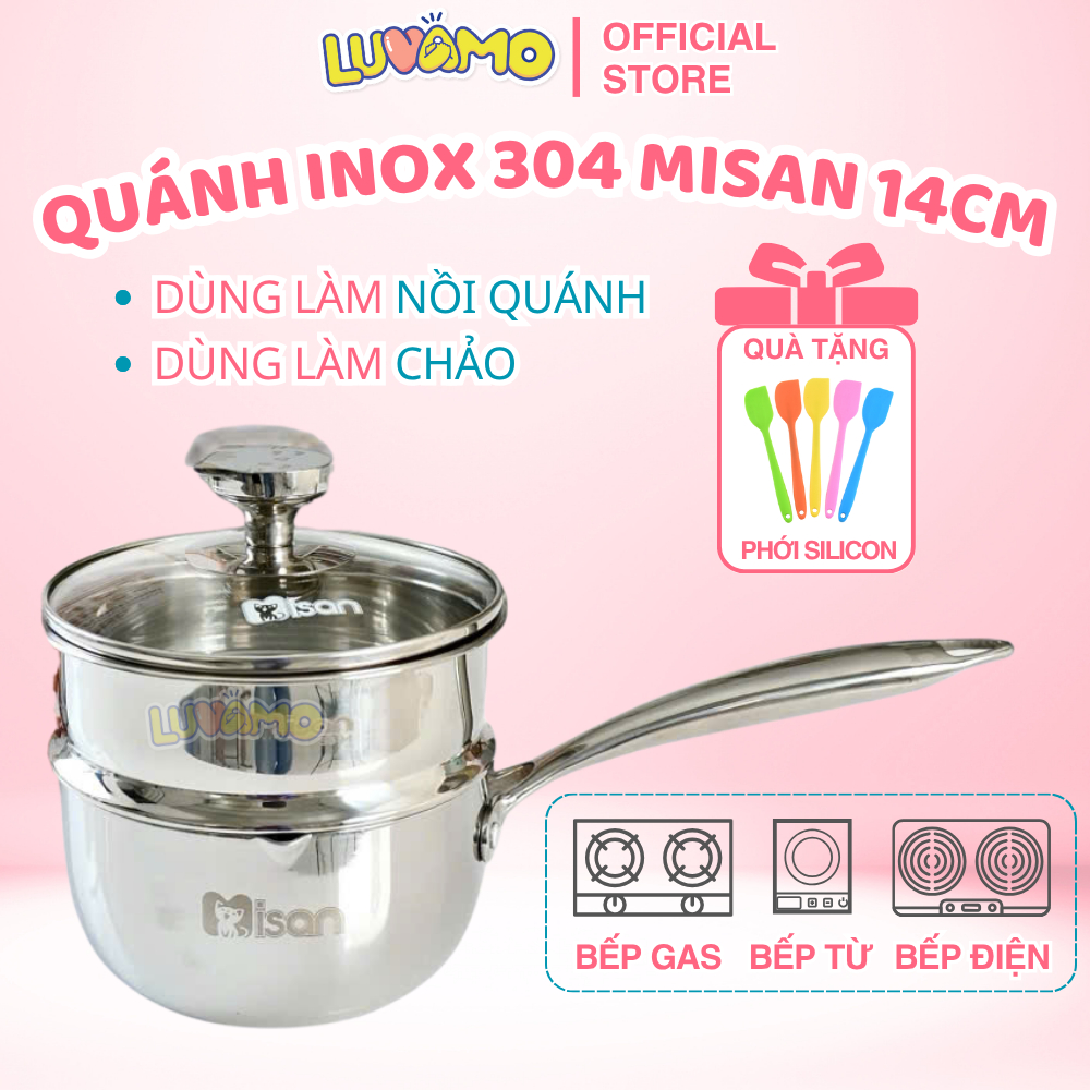 Quánh inox 304 MISAN nấu cháo ăn dặm cho bé đa năng dùng được mọi loại bếp Luvamo