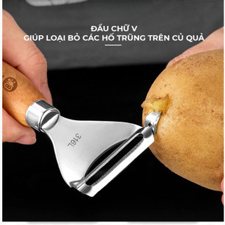 Nạo Rau Quả,Bào Ngô Bằng Thép Không Gỉ 316l - Dụng Cụ Bào Gọt Vỏ Củ Quả Đa Năng, Cán Cầm Bằng Gỗ Sồi Lưỡi Dao Sắc Bén