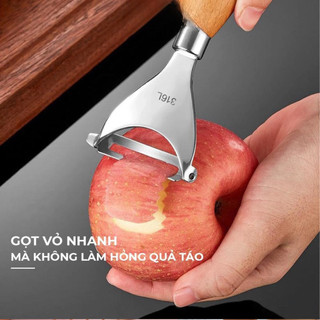 Nạo Rau Quả,Bào Ngô Bằng Thép Không Gỉ 316l - Dụng Cụ Bào Gọt Vỏ Củ Quả Đa Năng, Cán Cầm Bằng Gỗ Sồi Lưỡi Dao Sắc Bén