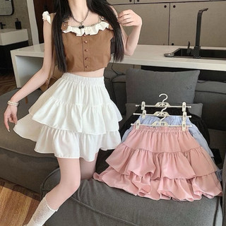 Váy ngắn tầng xòe tiểu thư style Hàn có quần trong màu trắng hồng đen xanh hot trend VANISA CT395