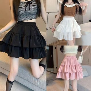 Chân váy xòe ngắn 2 tầng dễ thương có quần bảo hộ màu trắng hồng đen xanh VANISA CT395