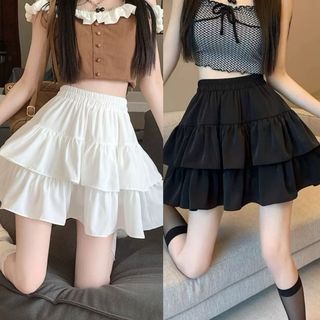 Váy ngắn nữ bánh bèo xòe tầng cotton co giãn màu trắng hồng đen xanh VANISA CT395