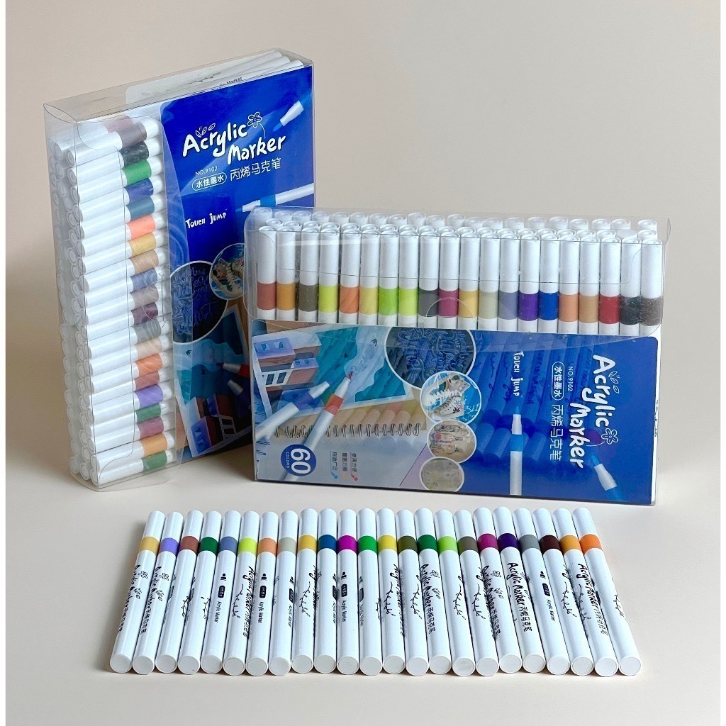 Bút màu acrylic marker 60 màu vẽ sơn chống nước bộ cọ vẽ trên mọi chất liệu  - Hộp bút màu 60 chi tiết