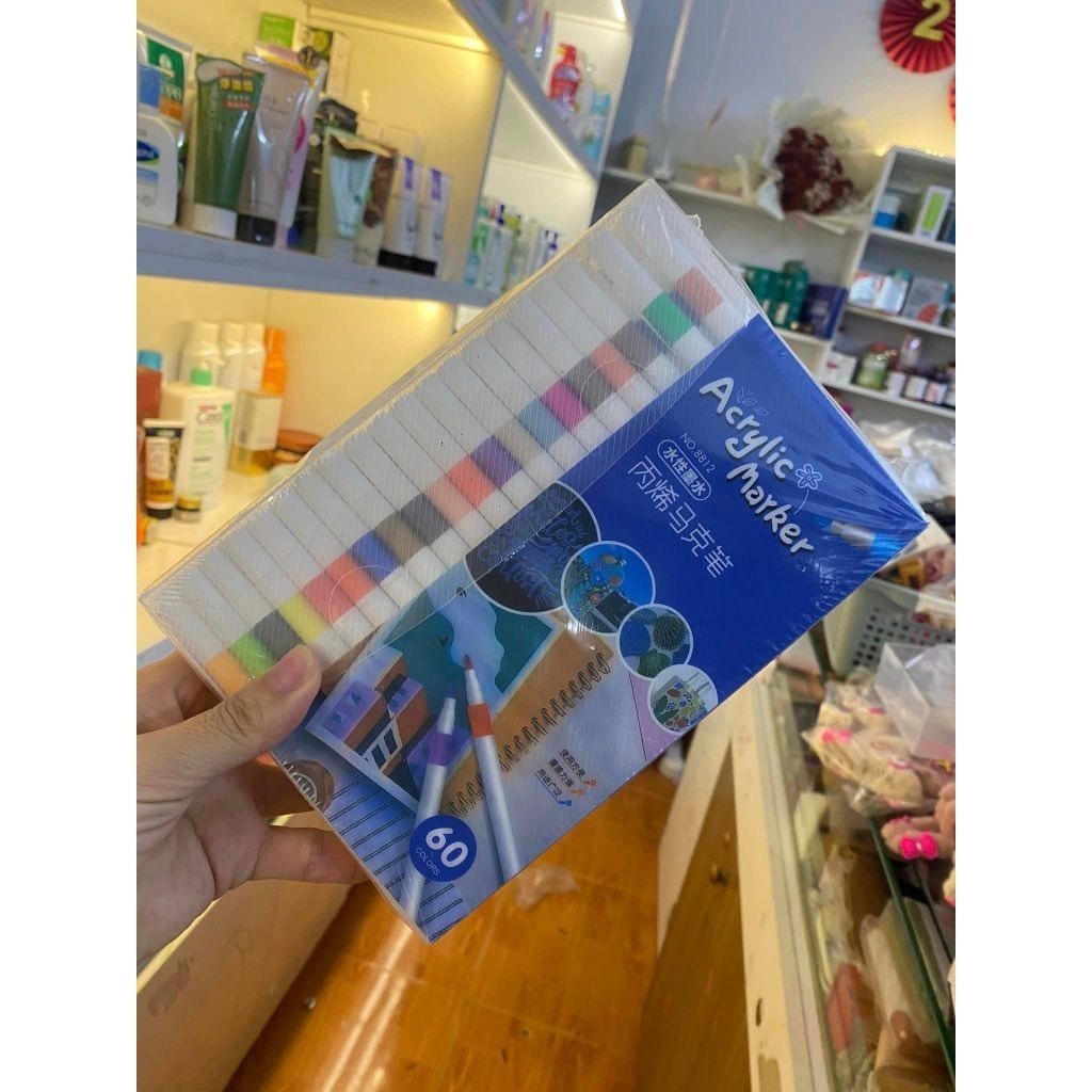 Bút màu acrylic marker 60 màu vẽ sơn chống nước bộ cọ vẽ trên mọi chất liệu  - Hộp bút màu 60 chi tiết