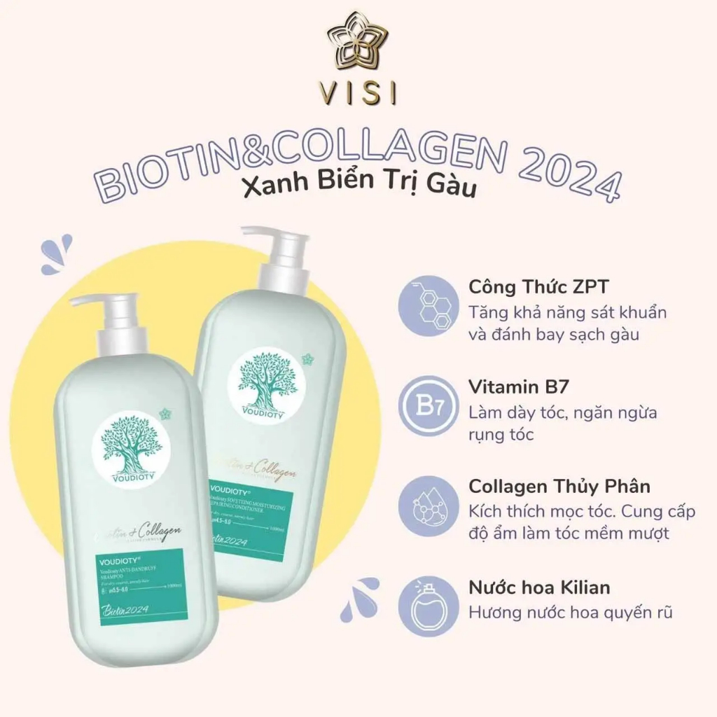 Cặp gội xả Biotin Collagen Voudioty  500ml/1000ml, giảm rụng tóc, ngăn gàu, kiềm dầu, phục hồi tóc khô xơ hư tổn ( Mới)