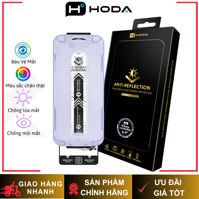 Cường Lực 2.5D Chống Chói Hoda Anti-Reflection Có Khung Hỗ Trợ Dán Tiện Lợi cho iP 17/16 Series