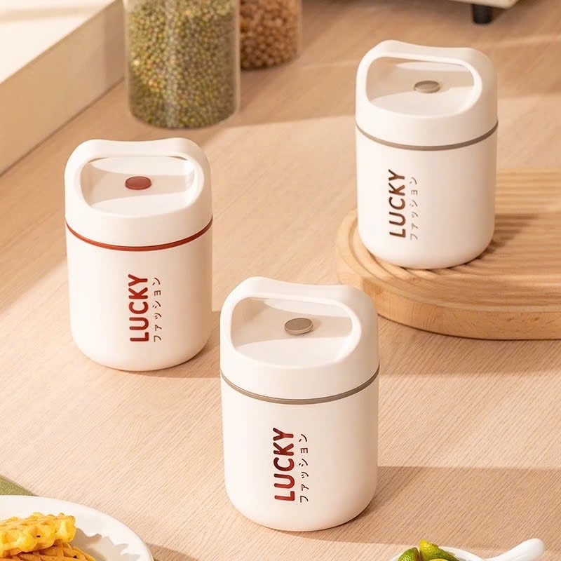 HỘP ĐỰNG CHÁO CHO BÉ 500ML KÈM THÌA TIỆN LỢI - Bình Ủ Cháo Inox 304 An Toàn,Bình Ủ Cháo Lucky Giữ Nhiệt 3 Lớp
