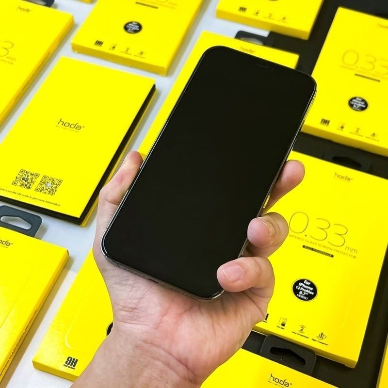 Cường Lực Trong Suốt HODA 2.5D Mỏng 0.33mm Có Khung Trợ Dán  cho iP 17/16/15/14 Series