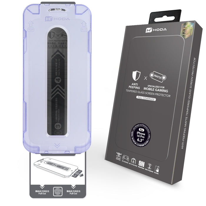 Cường Lực 2.5D HODA 2IN1 CHỐNG VÂN TAY & CHỐNG NHÌN TRỘM Có Khung Trợ Dán cho iP 17/16/15/14 Series