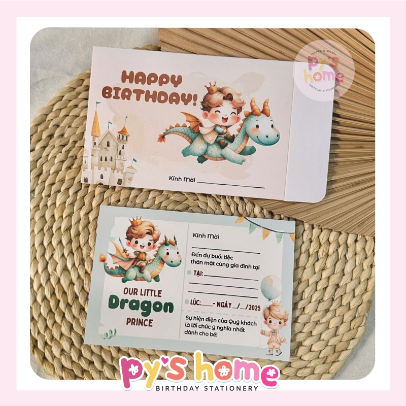 Thiệp viết tay - Thôi nôi cho Bé Trai - Chủ đề Hoàng tử Rồng (Combo 10 ...