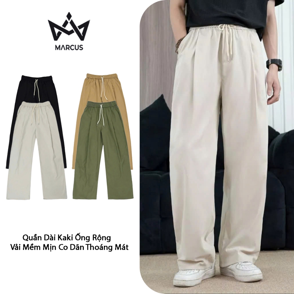 Quần Dài Kaki MARCUS Cạp Chun Form Baggy Vải Mềm Mịn Co Dãn Thoải Mái QBK02 | BigBuy360 - bigbuy360.vn