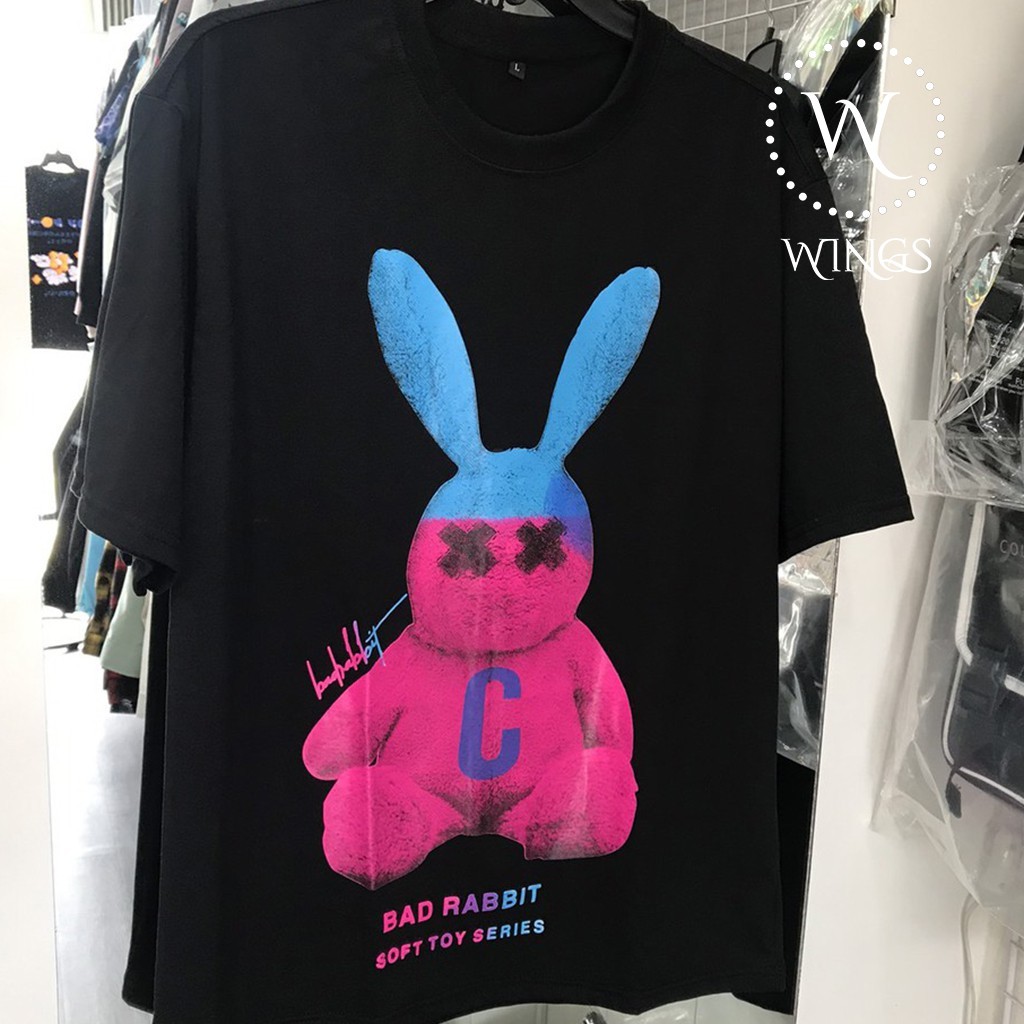 Áo Thun Unisex BAD RABBIT Tay Lỡ Form Rộng In Hình Gấu Bông Phong Cách Streetwear Cá Tính