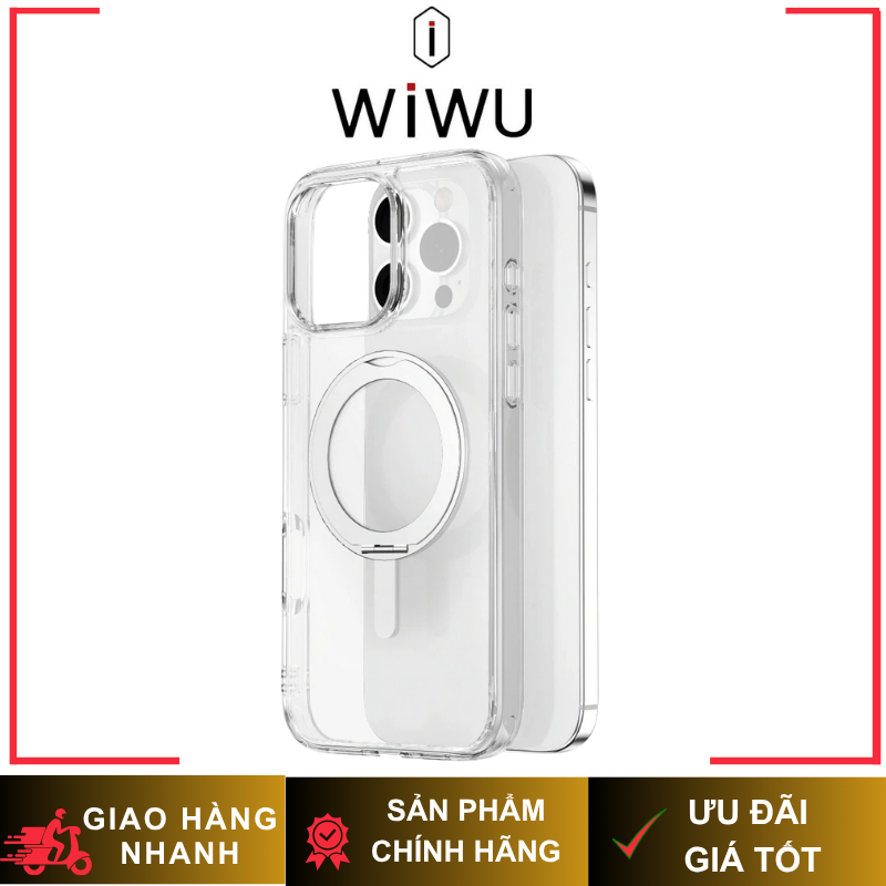 Ốp Lưng Chống Sốc & Kiêm Giá Đỡ WIWU Trong Suốt - Tích Hợp Sạc Từ Tính Tiện Lợi cho iP 16 Pro/ 16 Pro Max