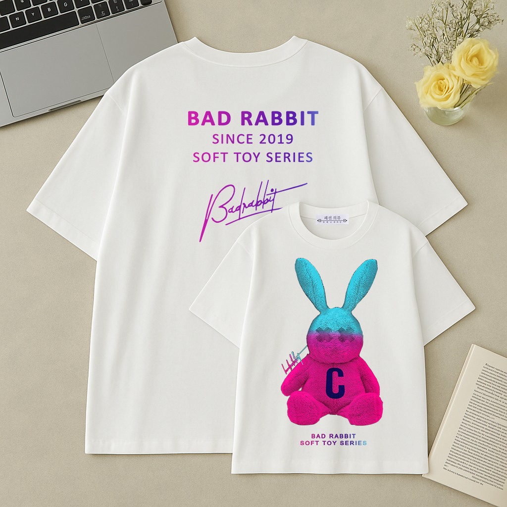 Áo Thun Unisex BAD RABBIT Tay Lỡ Form Rộng In Hình Gấu Bông Phong Cách Streetwear Cá Tính
