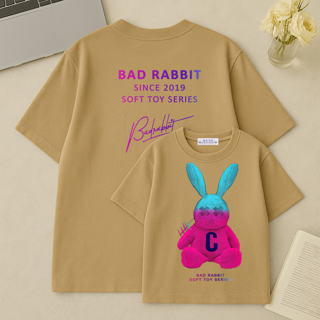 Áo Thun Unisex BAD RABBIT Tay Lỡ Form Rộng In Hình Gấu Bông Phong Cách Streetwear Cá Tính