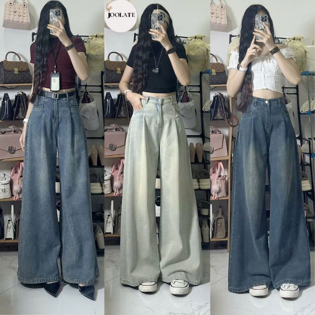 Quần Jean Ống Xuông Rộng Joolate Có Ly Trước Thời Trang Hàn Quốc Tôn Dáng, Đủ Màu - Quần Nữ Đi Học, Đi Làm