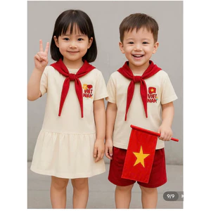 Sẵn Ship-TẶNG CỜ -HOẢ TỐC Bộ Đồ Quốc Khánh 2 tháng 9 Cờ Đỏ Sao Vàng mừng độc lập tự do cho bé trai bé gái sizetừ 4-16kg