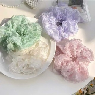 Scrunchies cột tóc nơ ren xốp phồng nơ tiểu thư dễ thương