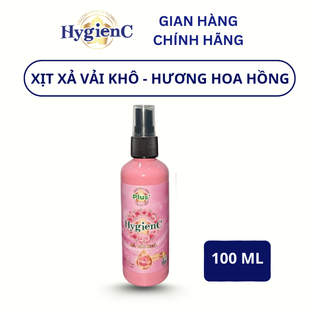 Chai Xịt Thơm Quần Áo HygienC Plus 100ml Tiện Lợi - Hương Hoa Hồng (Xả Vải Dạng Khô)