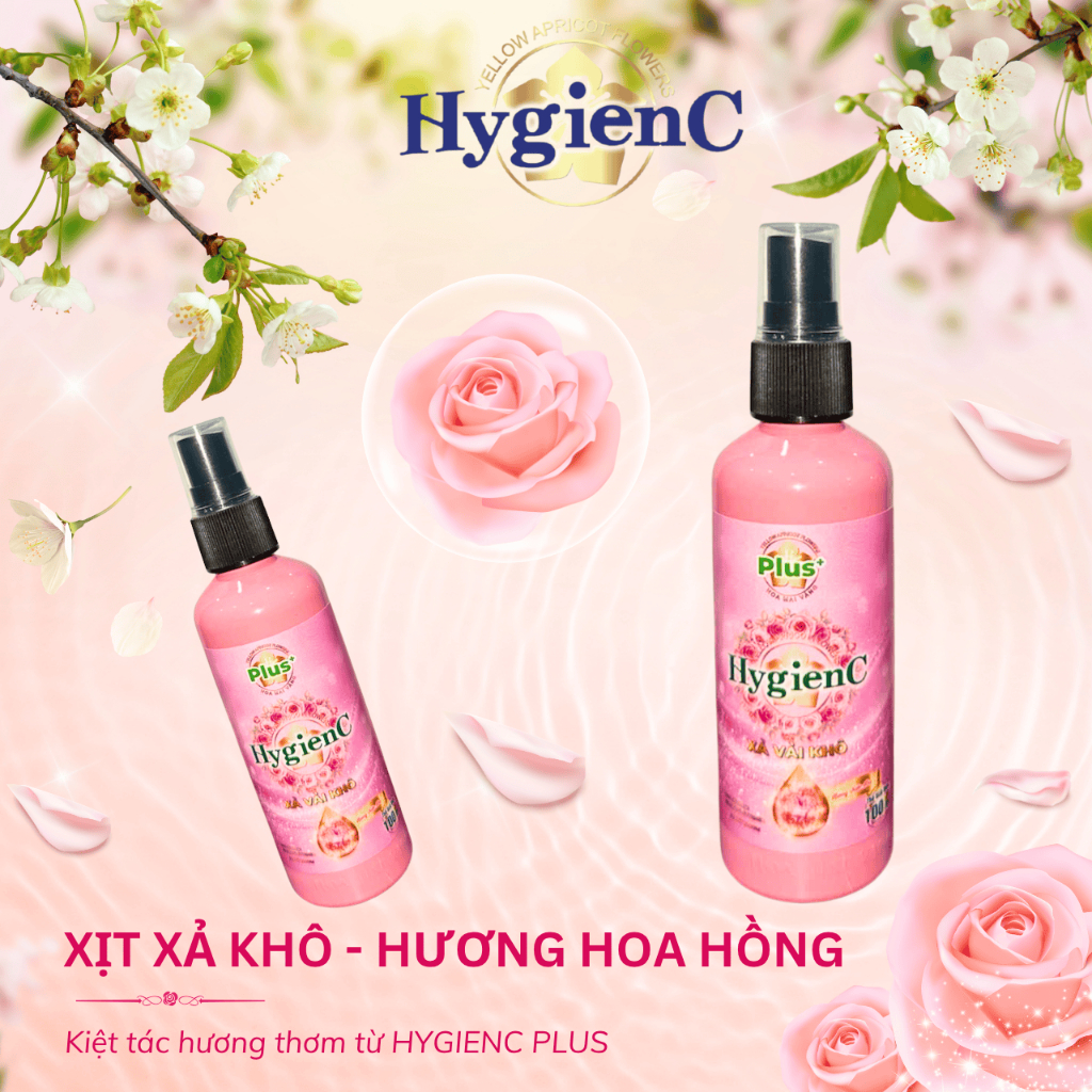 [MỚI RA MẮT] Combo 2 Chai Xịt Xả Vải Khô HygienC Plus 100ml/Chai - Hương Hoa Hồng (Dịu Dàng)