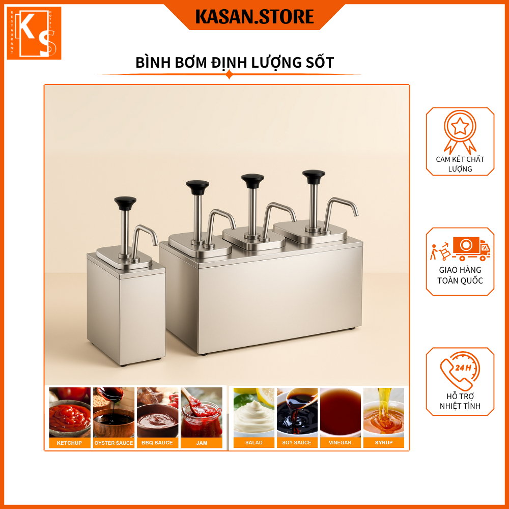 Bình Đựng Sốt Inox 2L Có Vòi Bơm | Inox 304 | Đựng Tương Ớt, Tương Cà ...