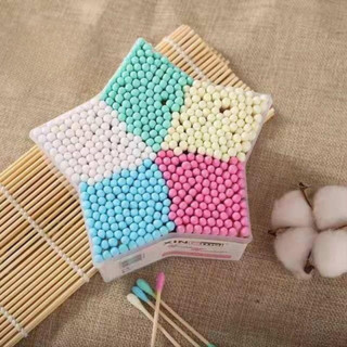 Tăm Bông Gỗ Màu 2 Đầu 500 Que Hộp Ngôi Sao Cao Cấp - Cotton Buds Vệ Sinh Tai Tẩy Trang Makeup