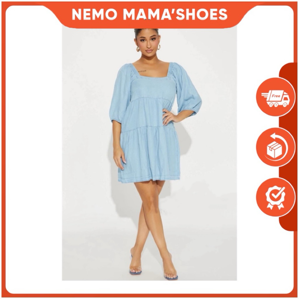 HUATEN&HNOWN ĐẦM BABYDOLL DENIM MỀM RŨ ĐÁNG YÊU (Q240608059)
