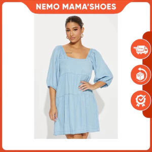 HUATEN&HNOWN ĐẦM BABYDOLL DENIM MỀM RŨ ĐÁNG YÊU (Q240608059)