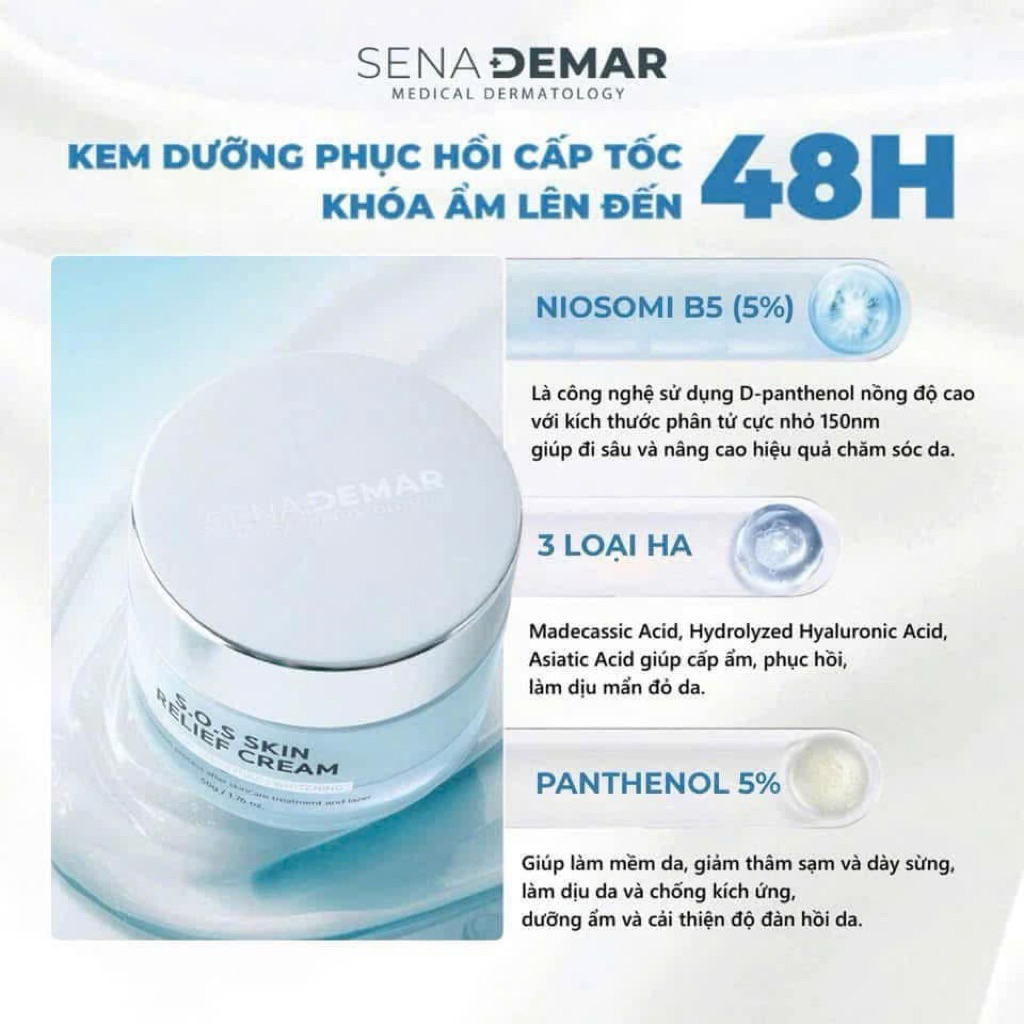 Kem dưỡng sena demar s.o.s skin relief cream giúp phục hồi, dưỡng ẩm, trắng da, 50g hạn2028 kem sos senademar  IS21