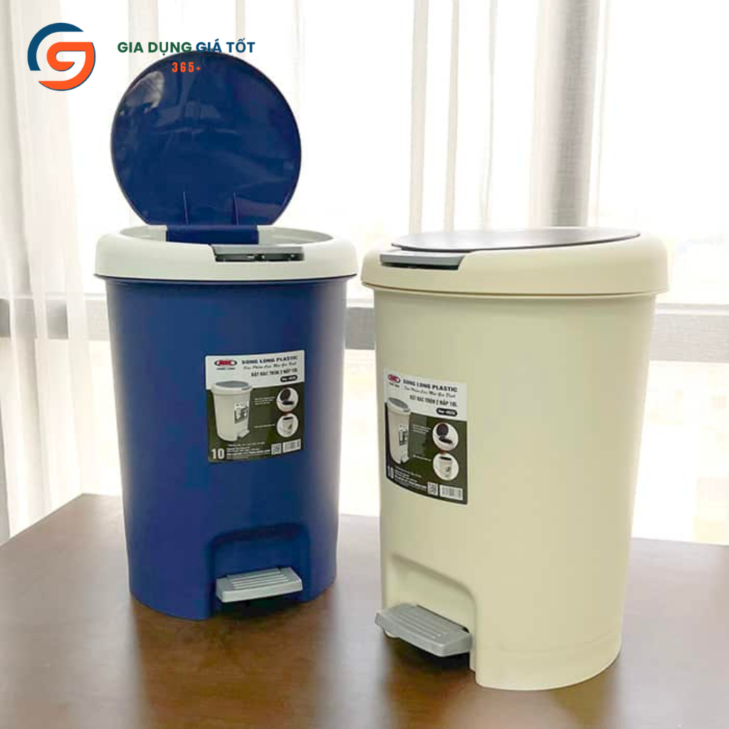 Thùng rác đạp chân 6.5L 10L Song Long có nắp kín, thùng rác mini để bếp, phòng ngủ, văn phòng
