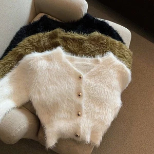 Áo cardigan len long thỏ cúc vàng cổ V khuy đồng tay dài hàng Quảng Châu (CÓ BIG SIZE) MT33 SP25