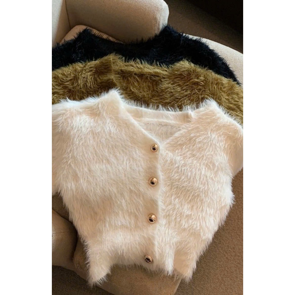 Áo khoác len cardigan nữ dáng croptop phối cúc vàng hàng QCCC xu hướng Hàn Quốc (CÓ BIG SIZE) BA SP25