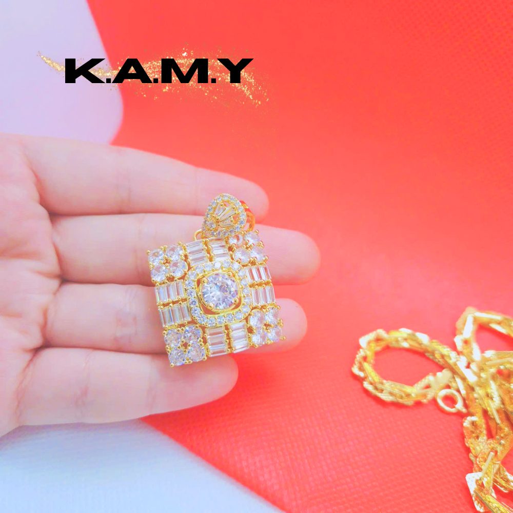 Mặt Chuyền Nữ Mặt Vuông Đính Đá CZ Sang Trọng Mạ Vàng 24K – Thiết Kế Nổi Bật – Trang Sức KAMY