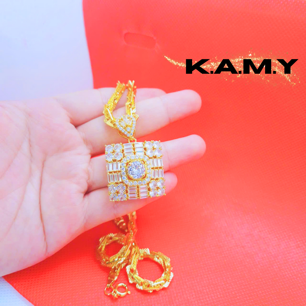 Mặt Chuyền Nữ Mặt Vuông Đính Đá CZ Sang Trọng Mạ Vàng 24K – Thiết Kế Nổi Bật – Trang Sức KAMY