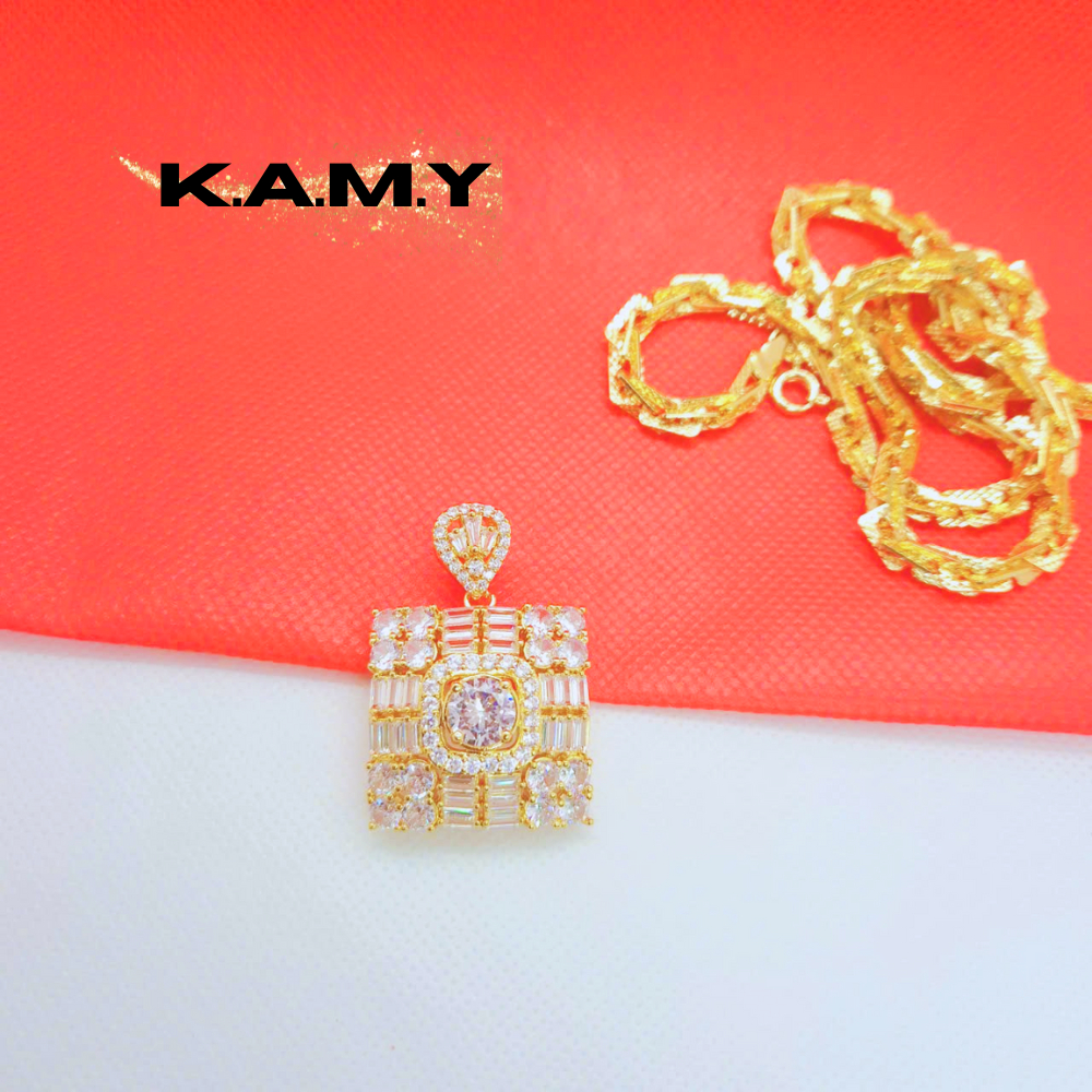 Mặt Chuyền Nữ Mặt Vuông Đính Đá CZ Sang Trọng Mạ Vàng 24K – Thiết Kế Nổi Bật – Trang Sức KAMY