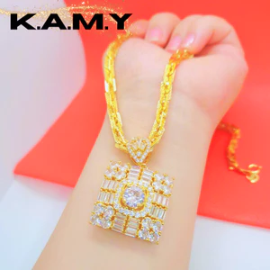 Mặt Chuyền Nữ Mặt Vuông Đính Đá CZ Sang Trọng Mạ Vàng 24K – Thiết Kế Nổi Bật – Trang Sức KAMY