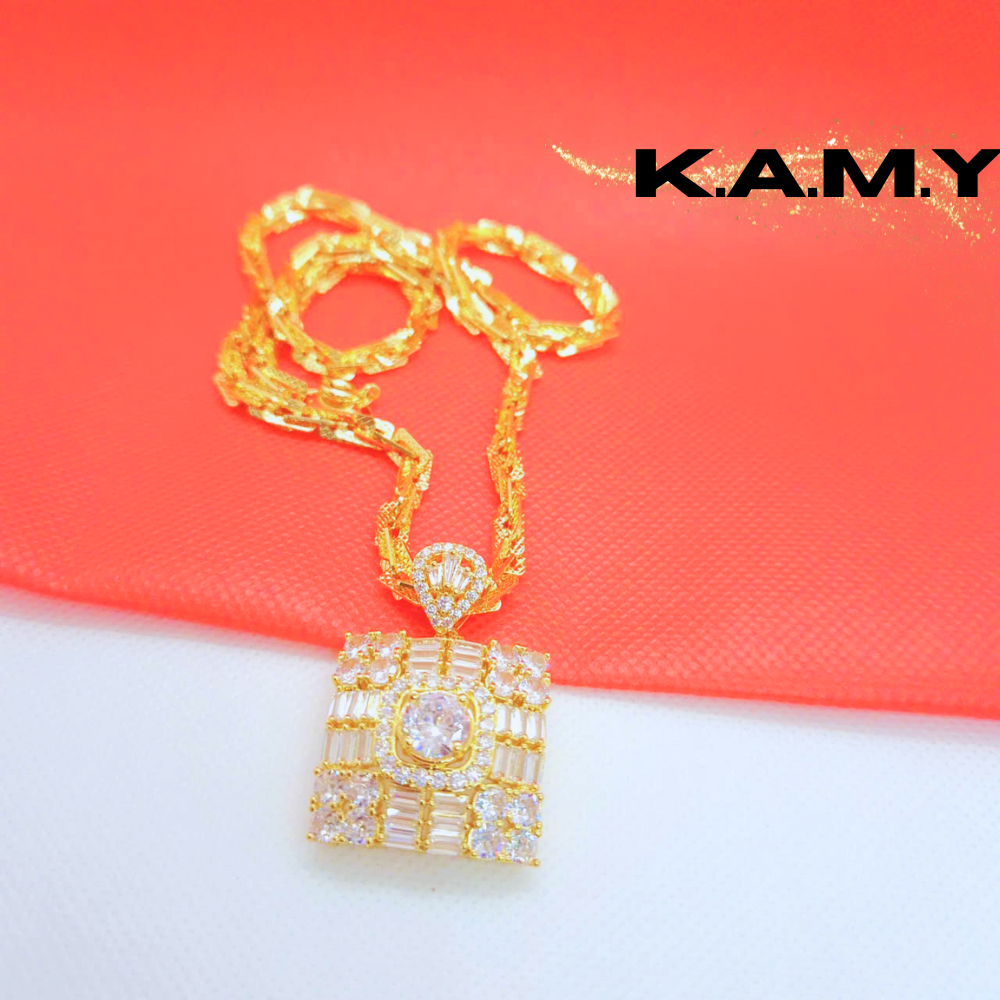 Mặt Chuyền Nữ Mặt Vuông Đính Đá CZ Sang Trọng Mạ Vàng 24K – Thiết Kế Nổi Bật – Trang Sức KAMY